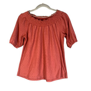 A.U.W Women’s Red Polka Dot Peasant Blouse Accordion Neck Short Sleeve Size Sm